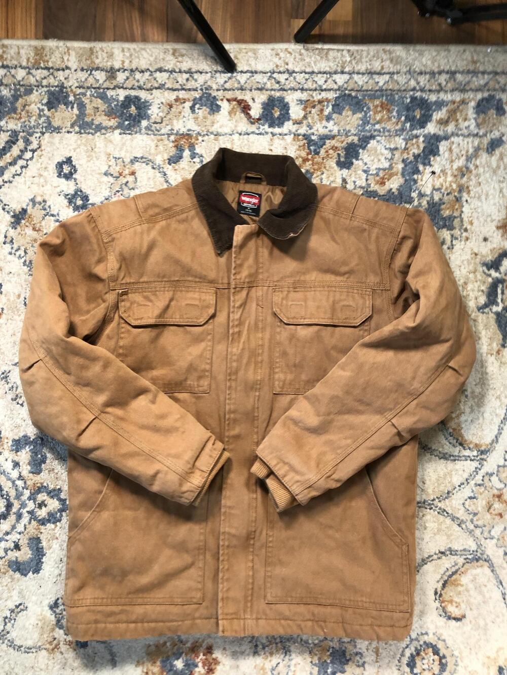 Wrangler Jacket Mens Medium Brown Canvas Workwear Full Zip Lined Insulated